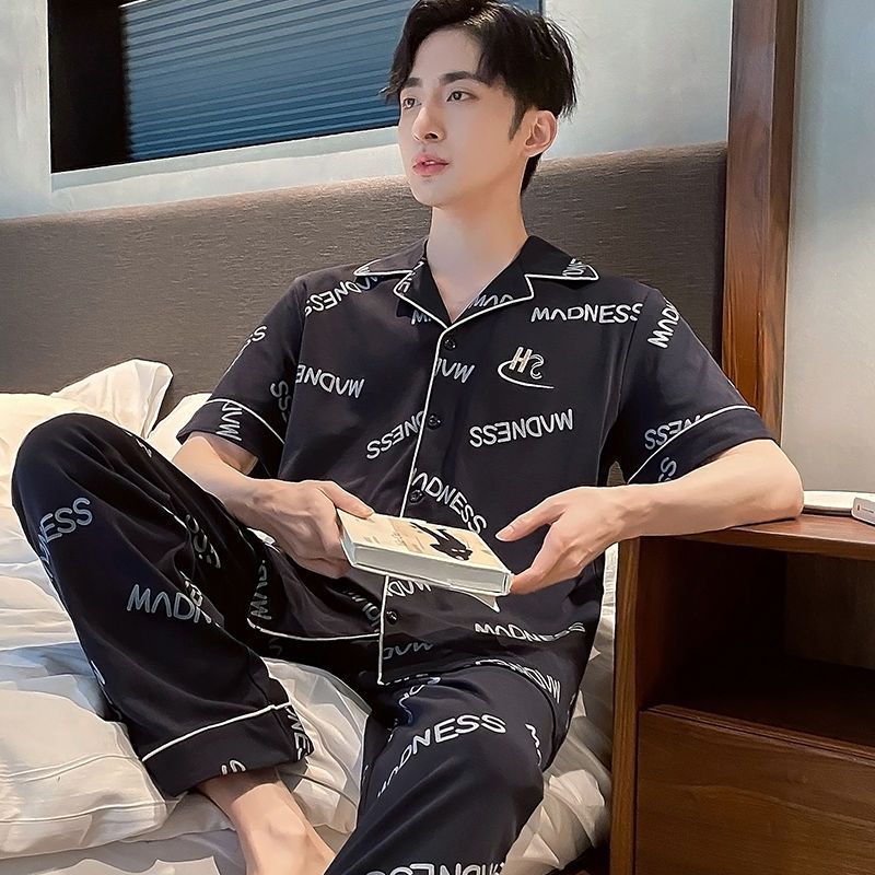 Pijamas de hombre de primavera y verano cardigan pantalones de manga corta 100% algodón de lujo casual ropa de abrigo homewear traje