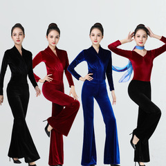 New autumn and winter body training clothing for women, slimming elegant etiquette high-end tutor velvet hidden button workout set 