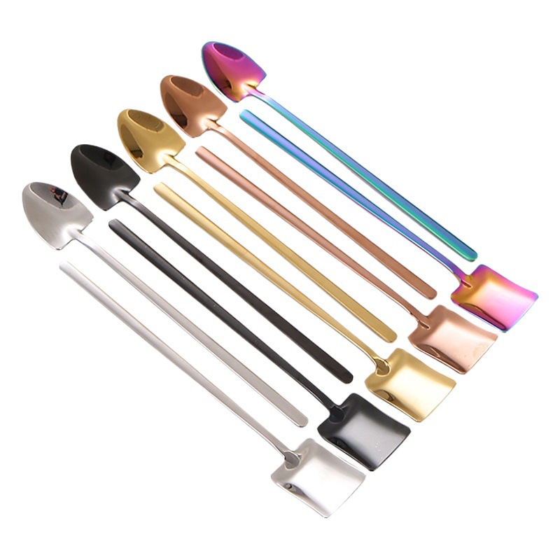 304 mango largo de acero inoxidable Cabeza Cuadrada cuchara pala bar creativo cuchara de hielo cuchara de mezcla de café del hogar cuchara de condimento