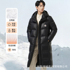 2025冬季羽绒服连帽长款过膝男士韩版加厚外套白鸭绒同款徽章设计