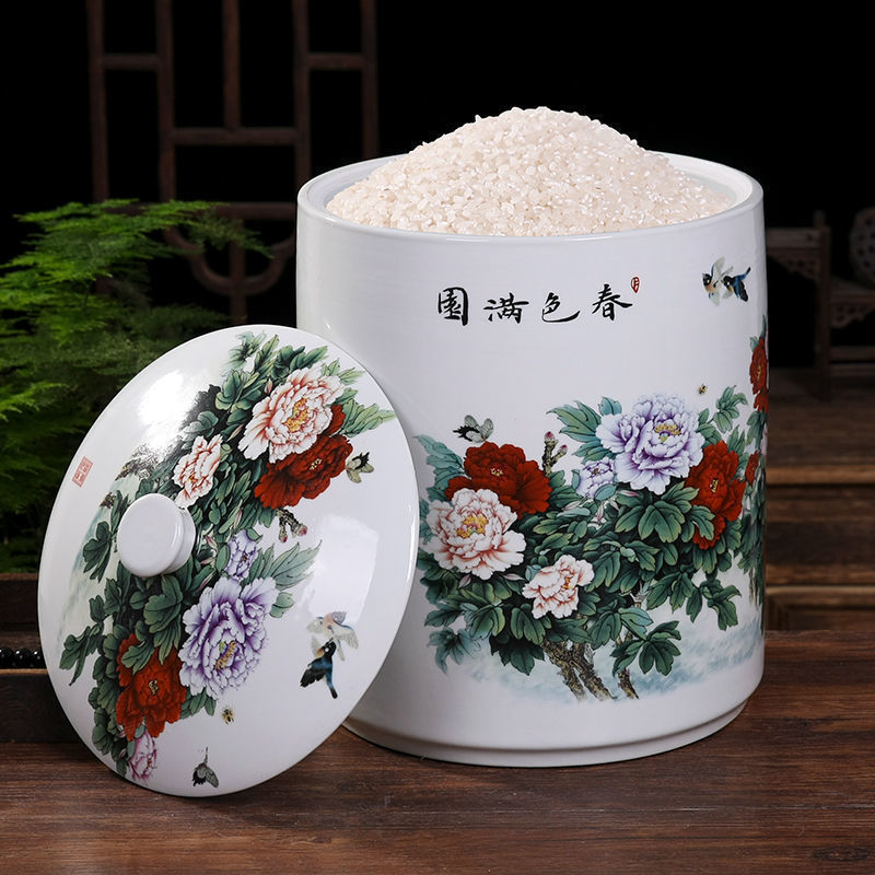 陶磁器の米のかめの家庭用の蓋付きの斤の米の桶の密封の缶の米の箱の斤の小麦粉の桶の防虫|undefined
