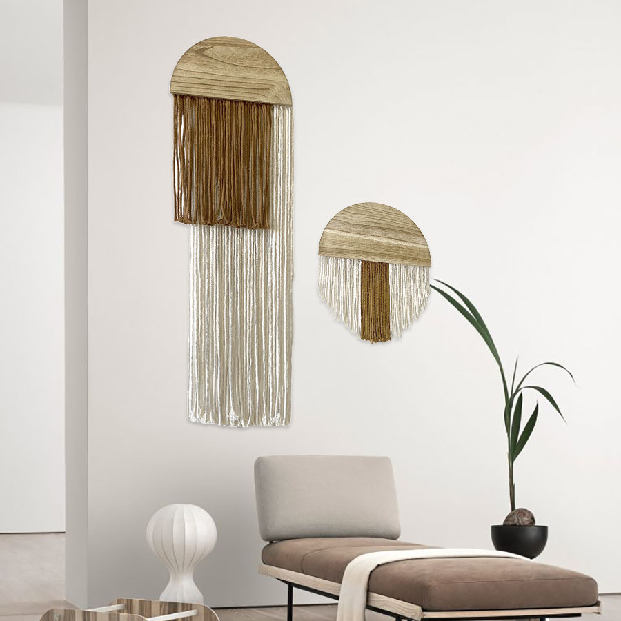 Alfombra de bordilla bohemiana de algodón nórdico decoración hecha a mano decoración de pared de tapices de madera sólida semirredonda de la sala de estar del hotel