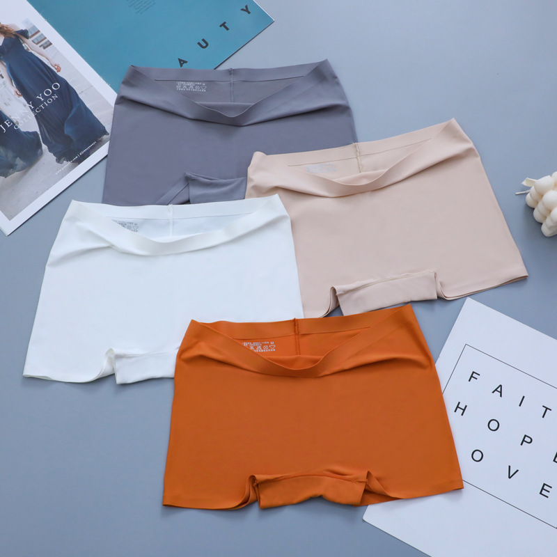 Ropa interior sin costuras de seda de hielo de algodón de las mujeres entrepierna boxeadores antibacterianos pantalones de seguridad de las mujeres de cuatro esquinas anti-exposición verano Delgado