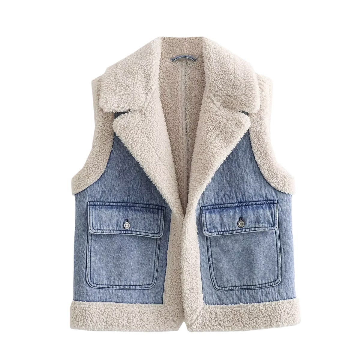 Suministro transfronterizo al por mayor otoño nuevo europeo y americano transfronterizo ropa de las mujeres moda de la calle lavado Denim Chaleco de doble cara 122-