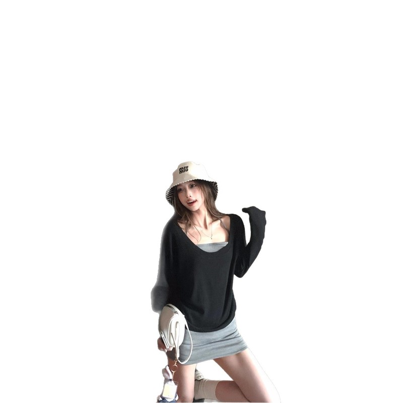 夏秋季慵懒松弛感套装薄款防晒罩衫灰色吊带上衣女夏季半身短裙|undefined