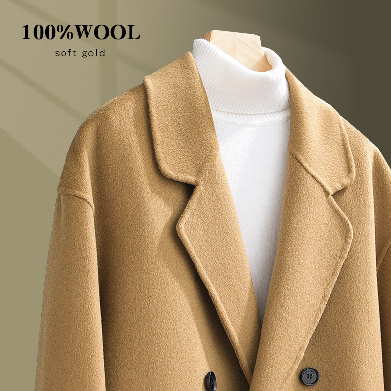 Autumn and Winter Double-sided Cashmere Coat Men's Loose Down-shoulder Double-breasted Wool Coat Off-season Mid-length Coat Autumn and Winter Double-sided Cashmere Coat Men's Loose Down-shoulder Double-breasted Wool Coat Off-season Mid-length Coat