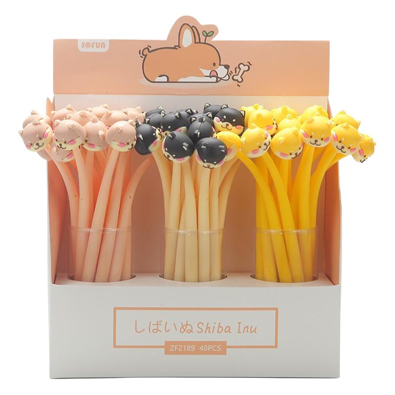 Estilo coreano ZF2189 silicona poco Shiba Inu gel pluma japonesa Akita perro columpio pluma de dibujos animados lindo pequeño perro pluma de agua