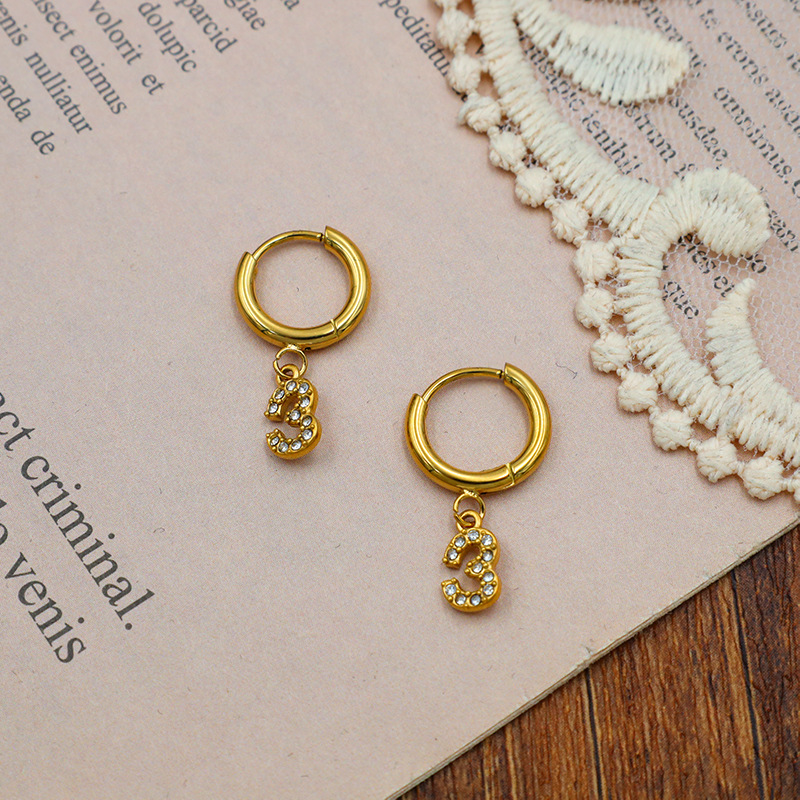 Diamond-studded Number 3 Earring