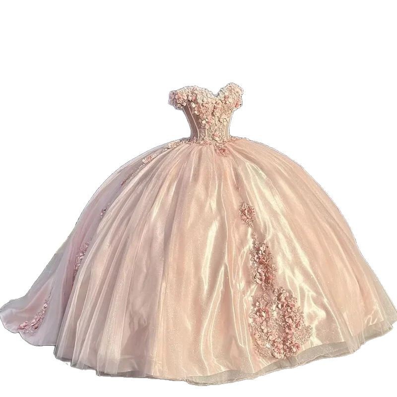 Vestido de noche de boda de un hombro, vestido de princesa rosa claro, fiesta de cumpleaños de estilo occidental, falda de tutú, falda larga de gasa de red, temperamento, cola pequeña
