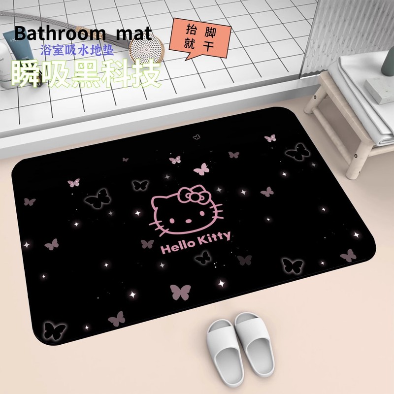 浴室卫生间门口卡通猫猫硅藻泥吸水防滑脚垫耐脏耐磨易打理地垫|undefined