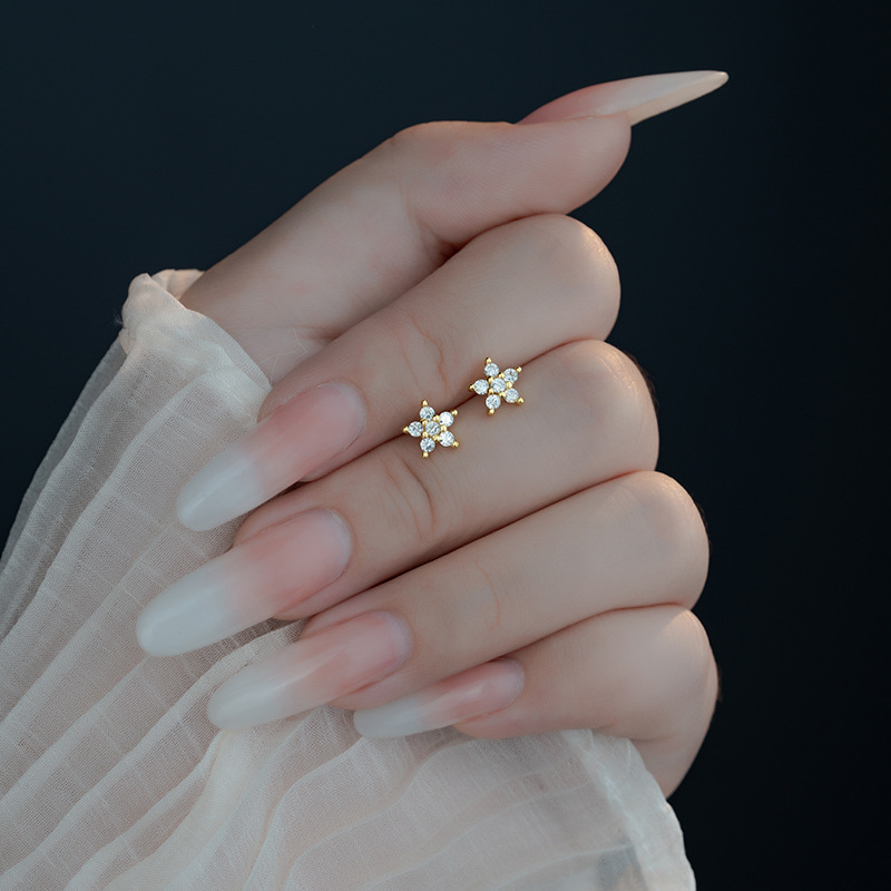 迷你花朵耳釘女款簡約小清新氣質個性鋯石小花耳飾新款新款禮物