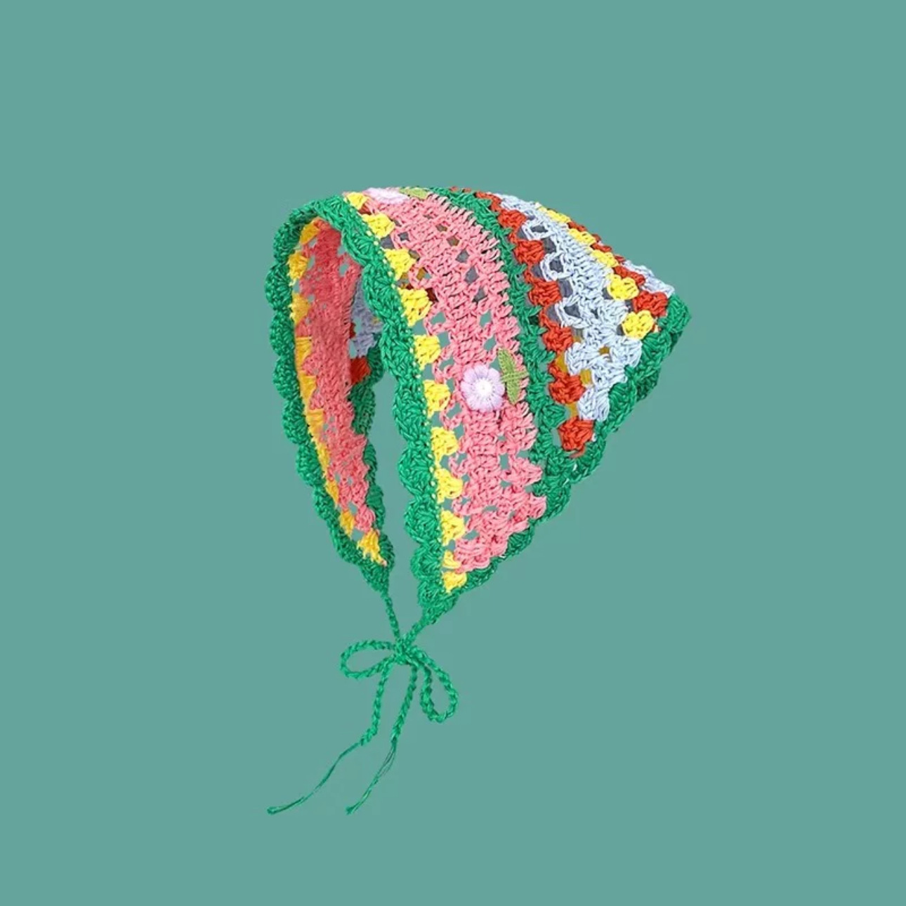 Turbante triangular de punto hueco hecho a mano mujer verano playa excursión estilo vacaciones foto diadema estilo pastoral