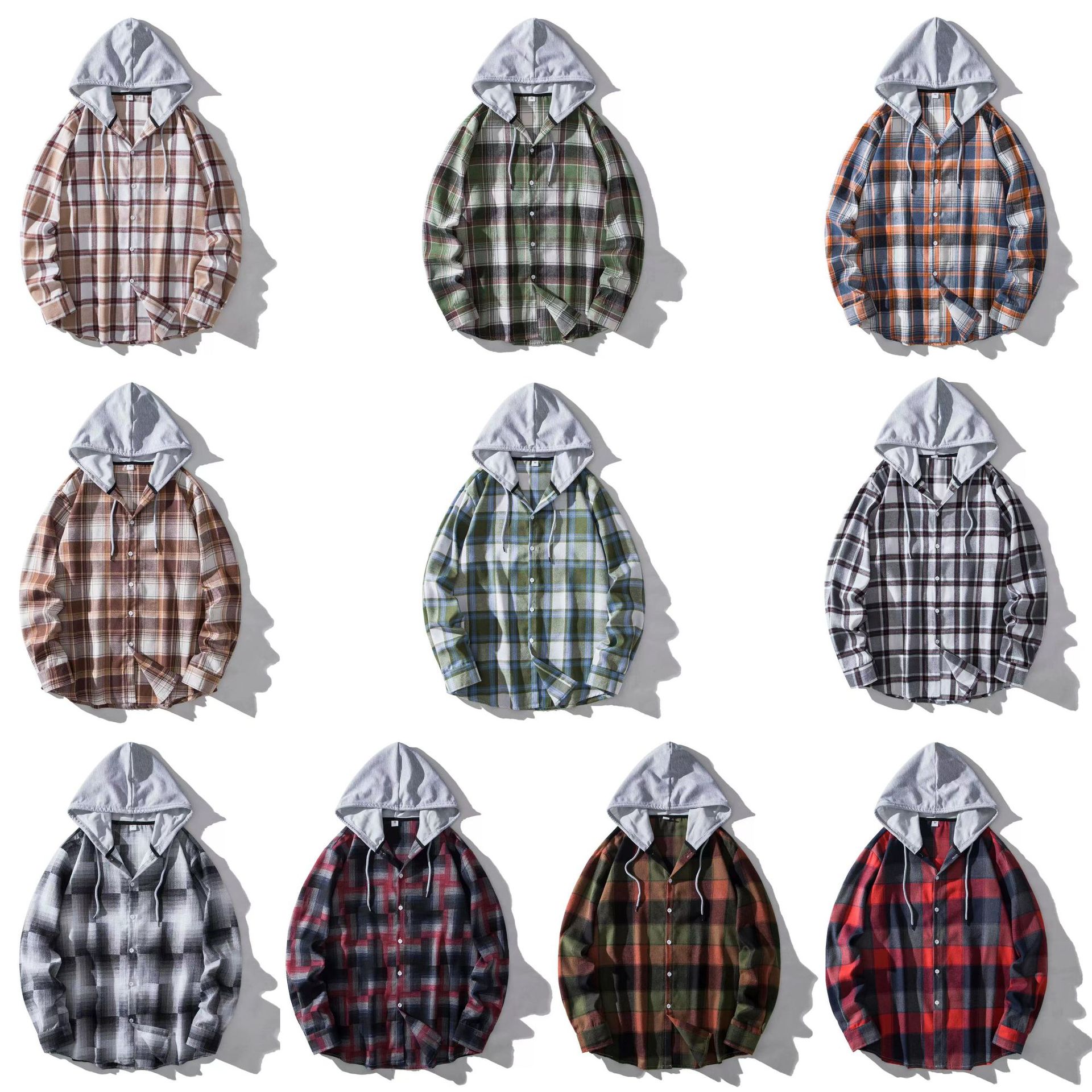 Herren Flanellhemd Mit Kapuze Kariertes Oversized Freizeithemd_voghion.com