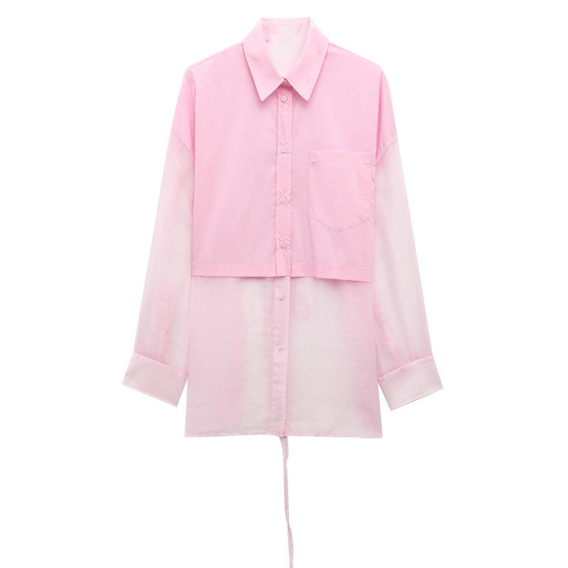 Myst&Za Women's 2025 New Summer Style Versatile Light and Transparent Organza Splicing Loose Shirt 5063023 Myst&Za Women's 2025 New Summer Style Versatile Light and Transparent Organza Splicing Loose Shirt 5063023