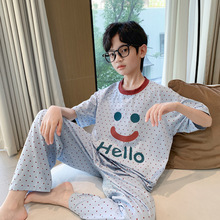 男童睡衣套装夏款中大儿童纯棉圆点短袖家居服休闲宽松长裤三件套
