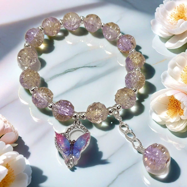 AF09 Purple Clay Glazed Colorful Butterfly Bracelet