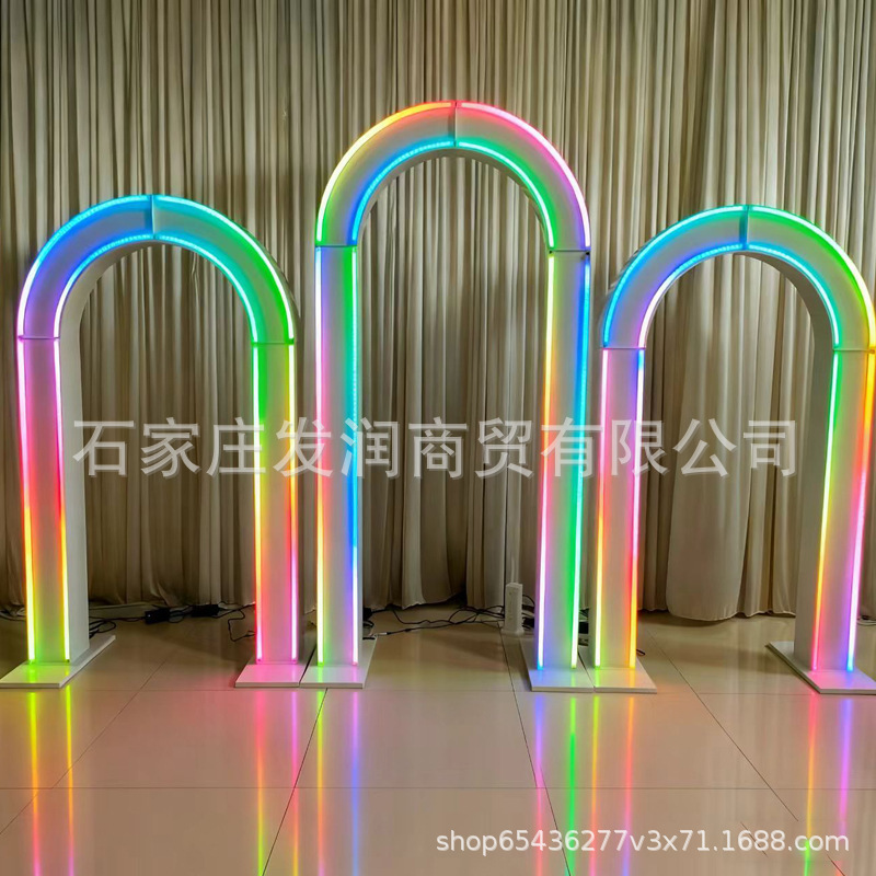 Cross-Border New Product Led Colorful Iron Arch Commercial Street Wedding Party Decoration Multi-Color Metal Arch Customization