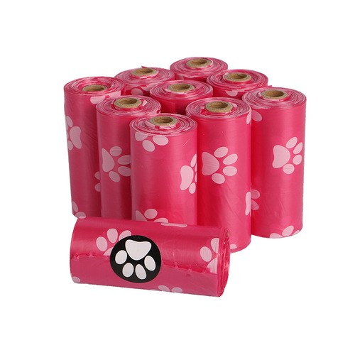 Single roll dog paw pattern biodegradable pet waste bag pink white green black dog poop bag new product
