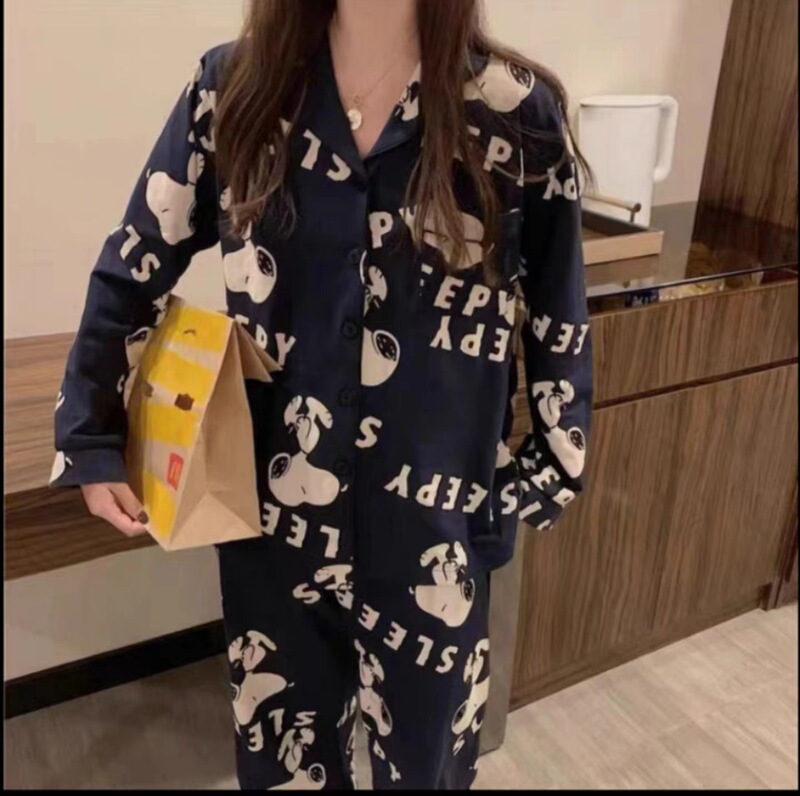 メーカー卸売春と秋の女性用パジャマ漫画ホーム服女の子長袖ズボンラペル在庫ありかわいいダブルロング|undefined