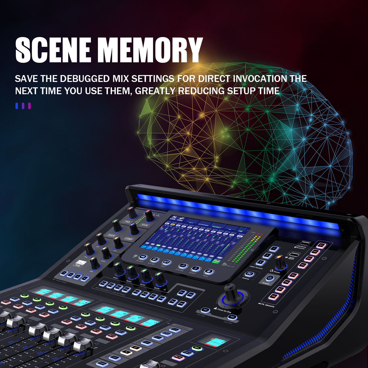 跨境dj mixer数字调音台电脑声卡录音直播舞台演出USB蓝牙GAX-TQ1