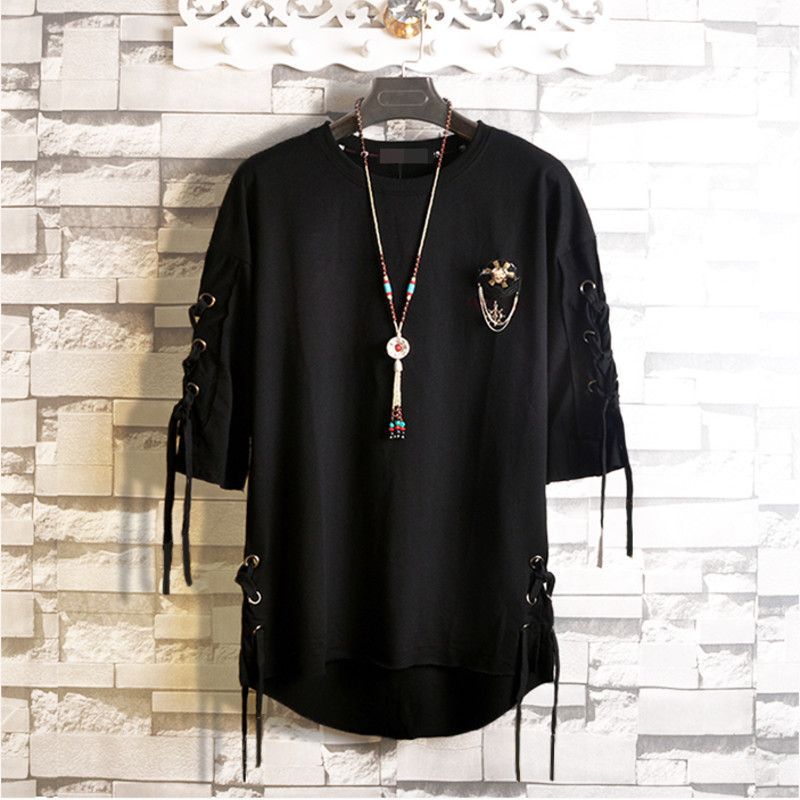 W2F Tuxedo Men's Summer Quarter Short-Sleeved T-Shirt Fat Man Plus Size Trendy Men's Mid-Length Loose Half-Sleeved Shirt