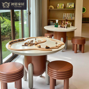 Sales Office Children's Table and Chair Combination Entertainment Area Round Table Creative Mezzanine Amusement Park Handmade Table Furniture