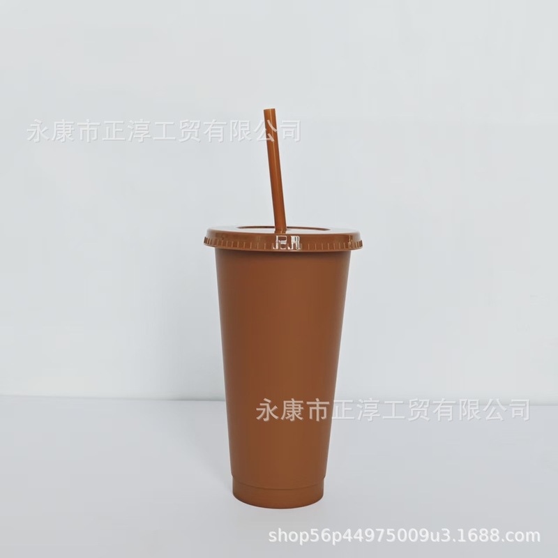外贸新款马卡龙系列大容量710ML塑料奶茶杯PP材质磨砂手感吸管杯|undefined