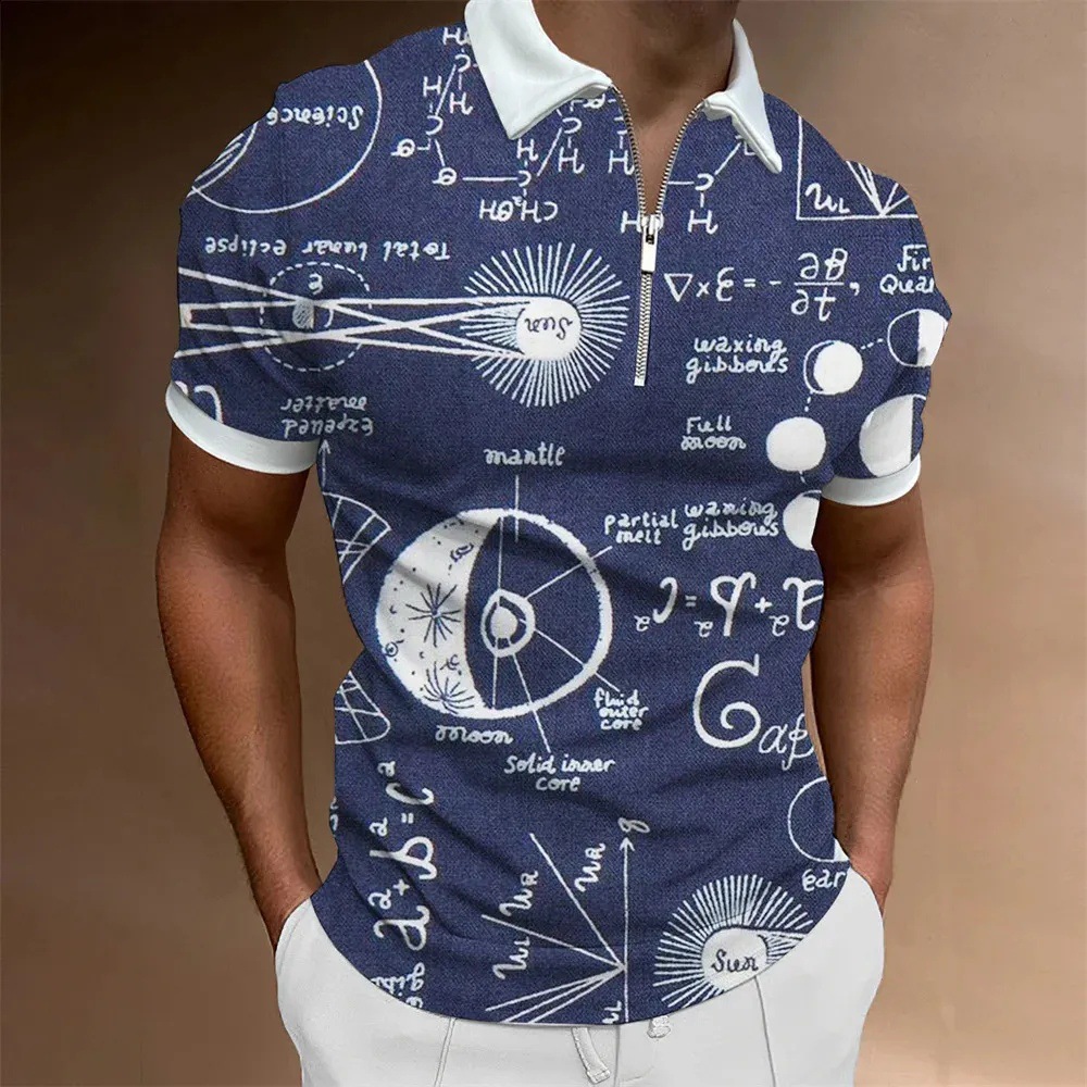 Personalidad, nuevas ideas, matemáticas, fórmula matemática, impresión 3D, camisa POLO con cremallera de manga corta transpirable con solapa suelta para hombre