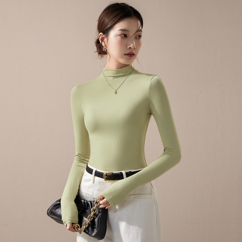 莫代尔半高领打底衫女秋2025新款紧身显瘦修身美拉德穿搭长袖上衣|undefined