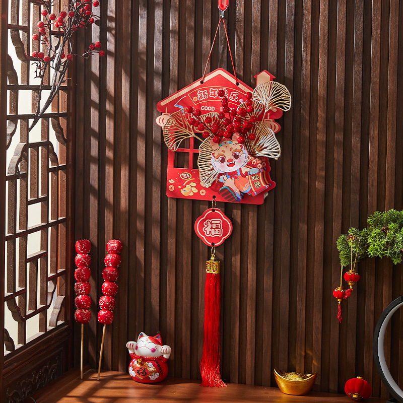 Chinese New Year Hanging Decorations – Dragon Zodiac & Lucky Red Fruit Ornaments With Traditional Knots For Indoor Festive Decor_voghion.com