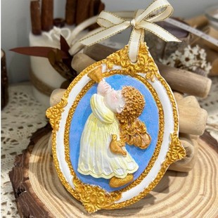 New product horn blowing angel aromatherapy gypsum car hanging white embryo hand painted DIY cute gift pendant