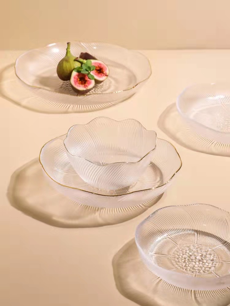 簡約輕奢玻璃碗家用套裝水果盤子花語甜品蔬菜沙拉碗餐具批發