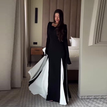 2025年秋新款欧美亚马逊跨境外贸女装黑白撞色犹豫显瘦方领连衣裙