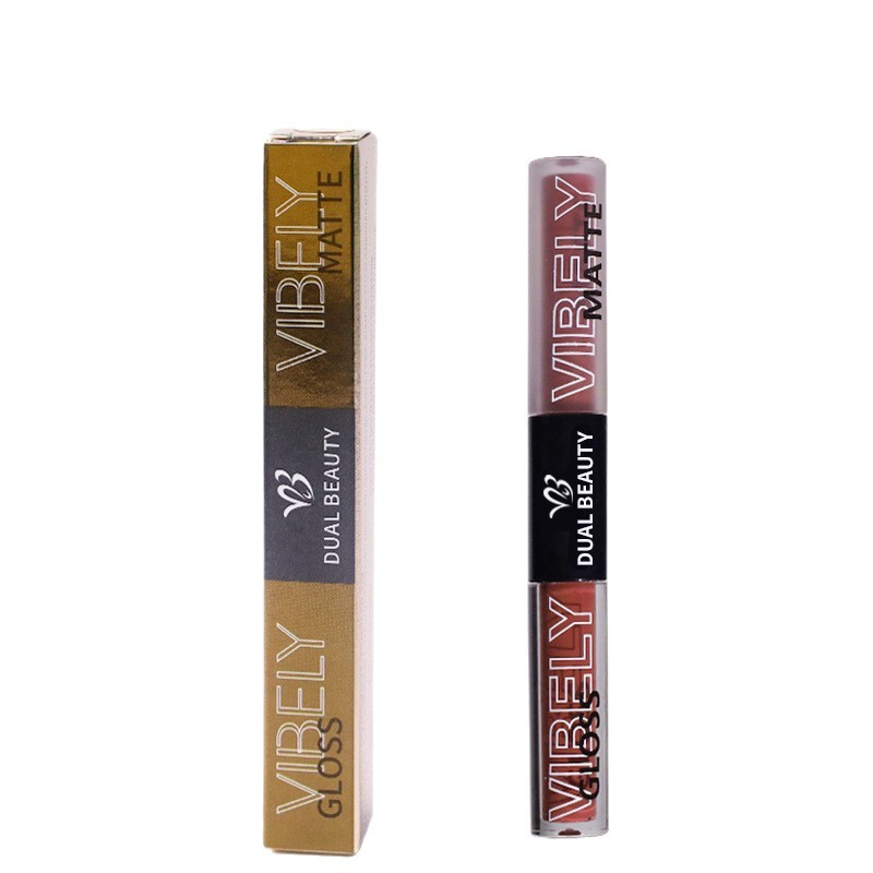 VIBELY クロスボーダーダブルヘッドミラーマットリップグレーズシルキー非乾燥ベルベットマットリップマッドロングラスティングカラーリップスティック|undefined