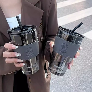 【批发集采】ins风爆款玻璃水杯办公室竹节咖啡饮料吸管杯小鹿杯