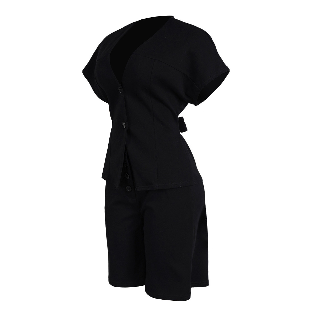 Elegant Office Two-Piece Set – Sleeveless Top & Tied Waist Shorts (Black/White/Green, S-2XL)​_ecoleips.com