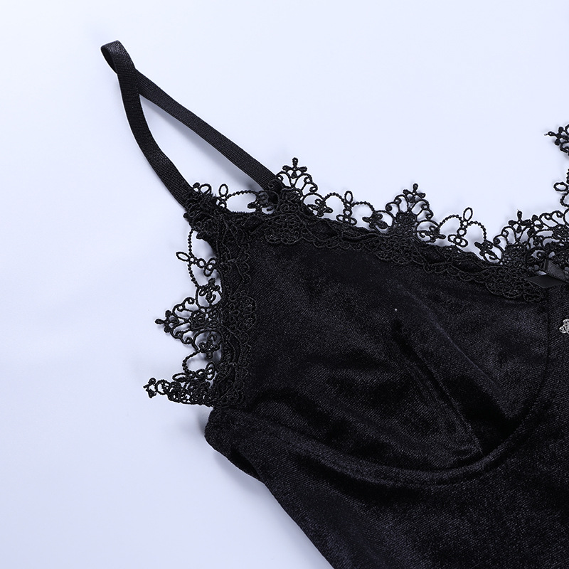 Black Velvet Lace Stitching Wrapped Chest Camisole NSGYB97708