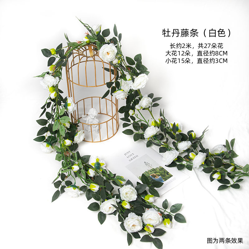 Flor artificial vid Rosa ratán boda decoración interior tubo sinuoso peonía flor tira flor artificial techo flor artificial vid