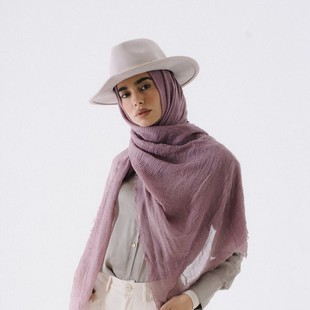 (Strictly Selected) Hot Pleated Monochrome Imitation Cotton and Linen Scarf Shawl Natural Wrinkled Women's Scarf Middle Eastern Headscarf