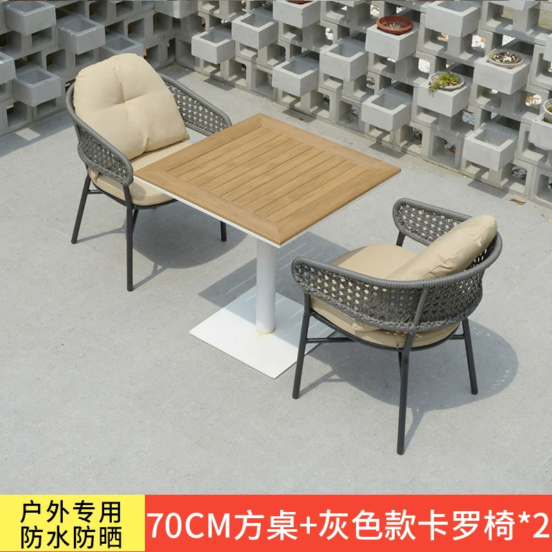 Mesa y silla de patio al aire libre, terraza de jardín de caña, balcón, mesa y silla de caña casuales, combinación de mesa y silla al aire libre