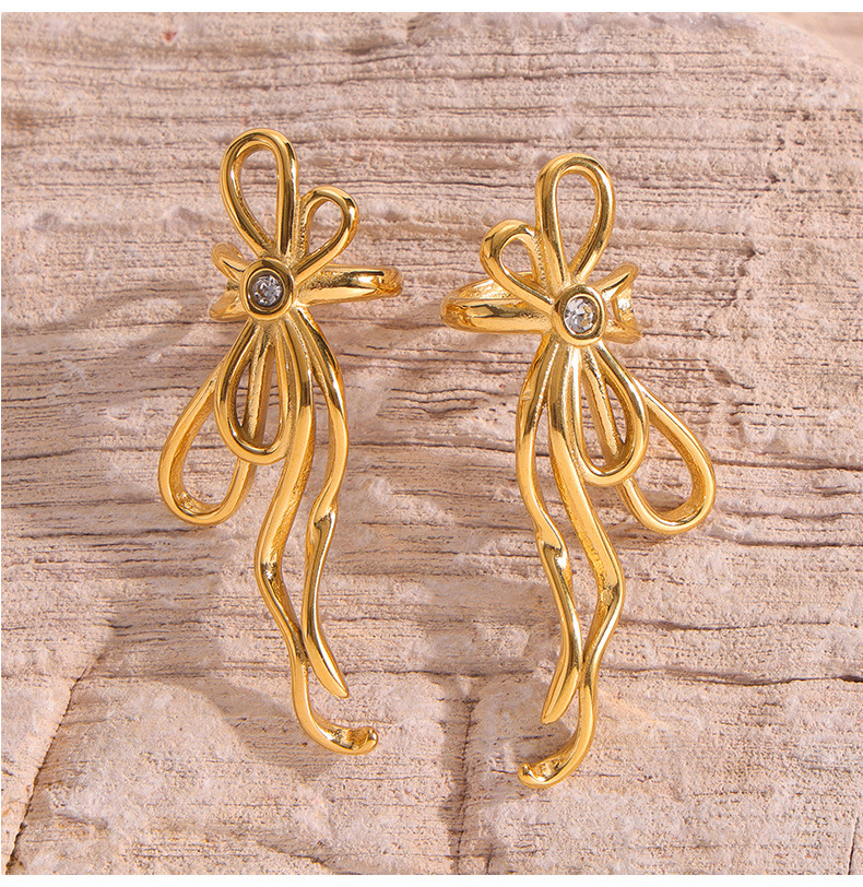 304 Stainless Steel Material PVD Coated Real Gold Plated Bow Knot Titanium Steel IG Style Simple Style Waterproof Non Tarnish Ear Cuffs