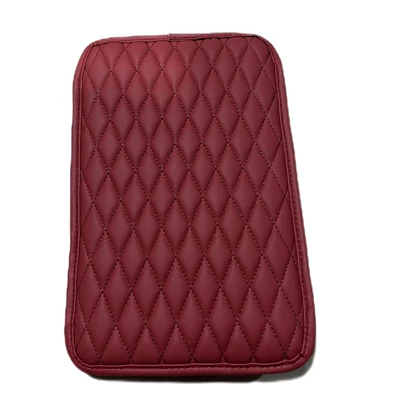Armrest box pad: Nappa Leather Car Armrest Heightening - rhombus-without-pocket-thin-style-burgundy