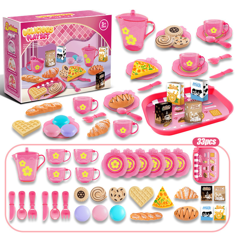 Muebles de cocina para niños transfronterizos, té de la tarde, comida simulada, pasteles, postres, pan, juguetes para el hogar.