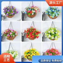 跨境春季仿真花吊篮多款蝴蝶结挂篮花环家居花卉铁艺吊盆装饰绿植