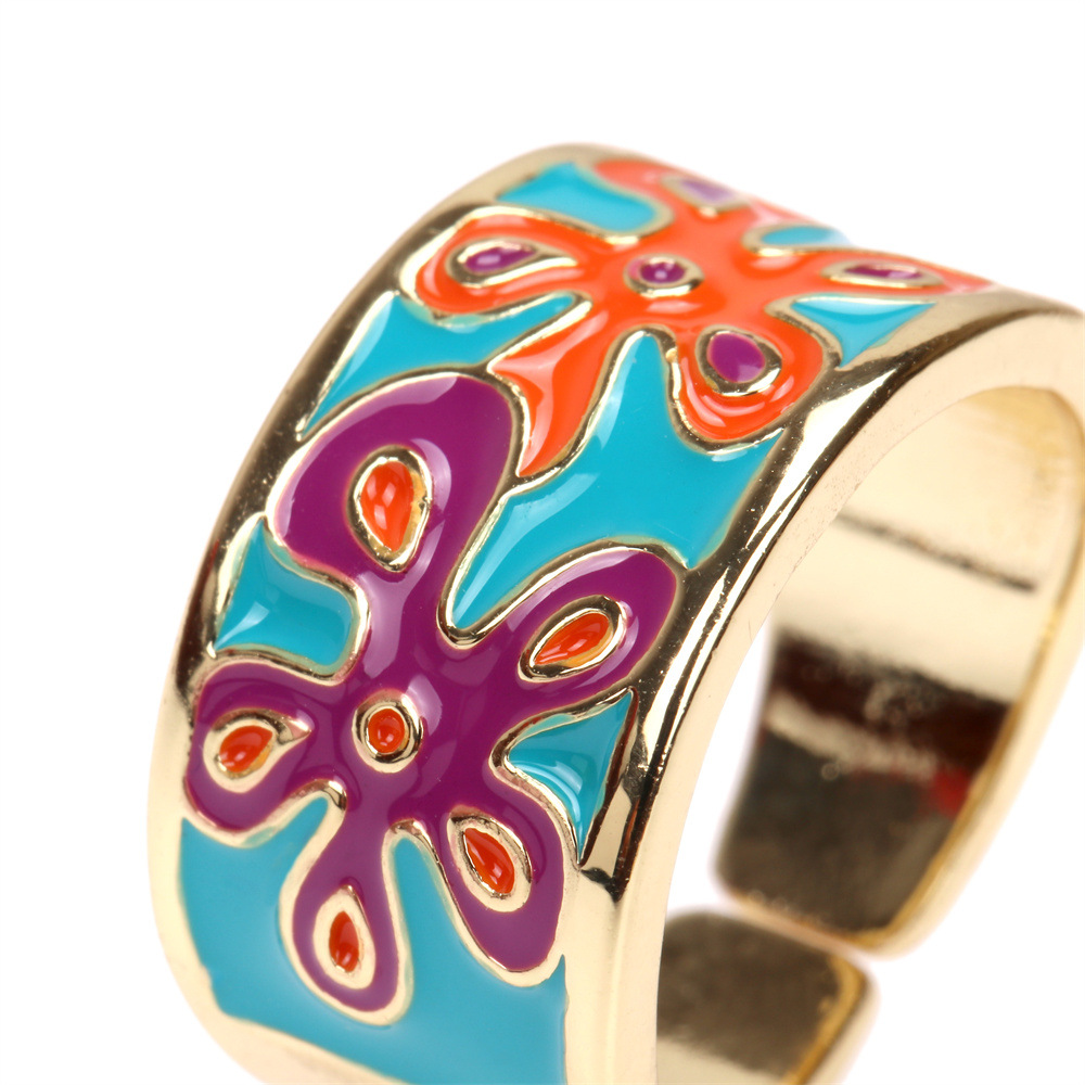 Enamel Color Flower Drip Opening Ring Fashion Ring Cross-border Jewelry Wholesale display picture 13