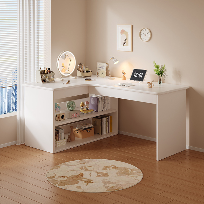 Computer Desk Modern Minimalist Corner Bookshelf Integrated Study Writing Work Desk White L-Shaped Corner Multifunctional Table Computer Desk Modern Minimalist Corner Bookshelf Integrated Study Writing Work Desk White L-Shaped Corner Multifunctional Table