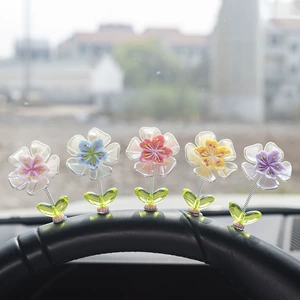Car dashboard spring ornament, fun car decoration with cherry blossom design, healing-style flower car bobblehead ornament
