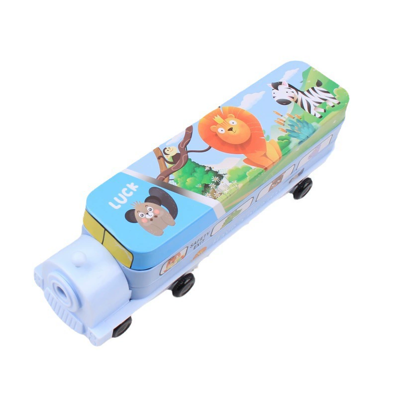 Train, pencil case for elementary school students, universal tin box, cartoon bus, internet celebrity