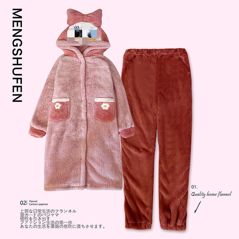 特価!! 唐ダックのパジャマ女性冬のサンゴのベルベットとベルベットの厚い冬のパジャマ2025家庭服のパジャマ|undefined