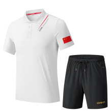 夏季运动速干套装轻薄透气立领短袖情侣装短裤中国队男女polo衫翻